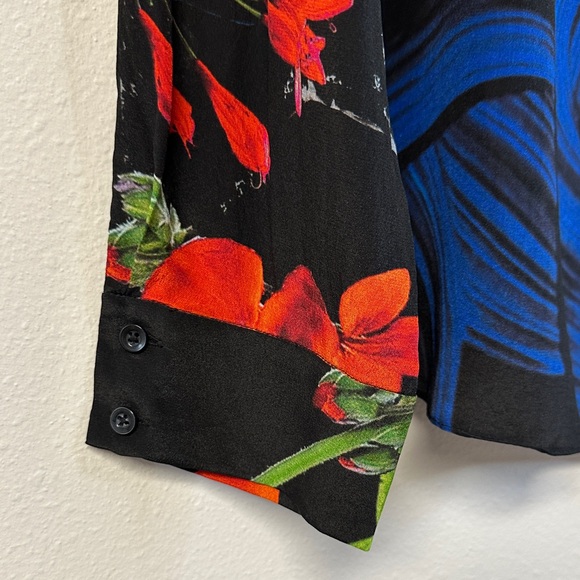 Alice + Olivia Willa Floral Print Silk Placket Blouse Top Size L - Picture 5 of 9